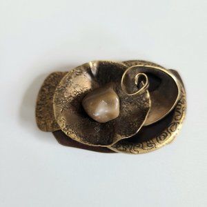 Large hand made metal floral brooch with Agate stone,